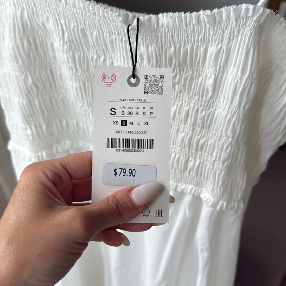 ZARA White 100% Cotton Midi Dress, Size S, NWT - Picture 5 of 5